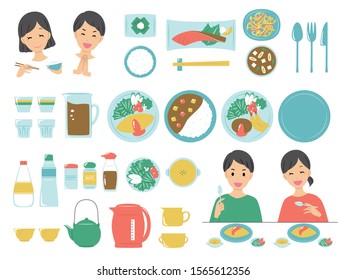 illustration set of meal in Japan