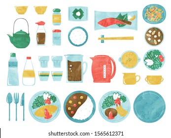 illustration set of meal in Japan