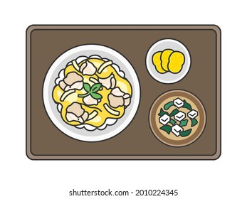 Illustration of a set meal of Oyakodon.