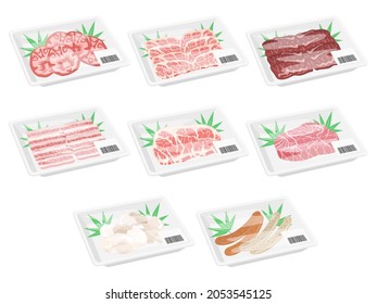 Illustration set of meat for grilled meat in a pack.