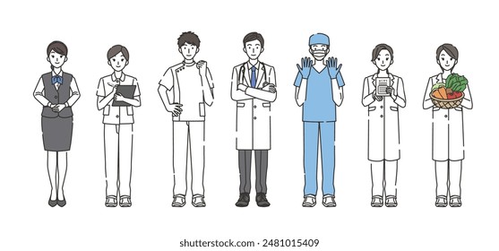 Illustration set of medical workers men and women