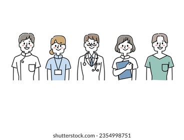  Conjunto de ilustraciones de trabajadores médicos (cuerpo superior)