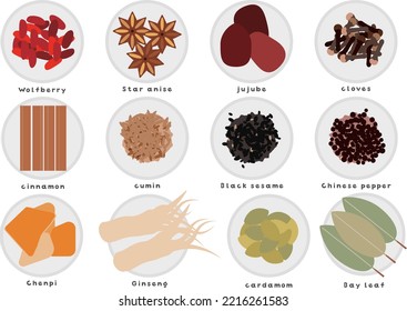 Illustration set of medicinal spices