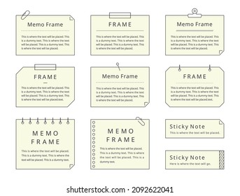 Illustrationsset des Memorahmens. Texthintergrund, Überschrift, Nachricht (einfach, Zeilenzeichnung, gelbe Farbversion)