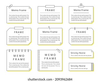 Illustration set of memo frame. Text background, Heading, Message (simple, line drawing, with yellow shade version)