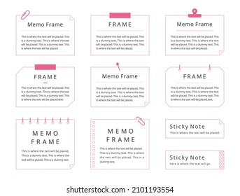 Illustration set of memo frame. Text background, Heading, Message (color line drawing, pink color version)