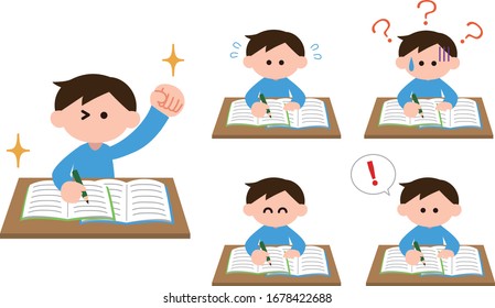 Illustration set of men studying
