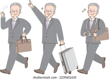 Illustration set of men in suits on business trips