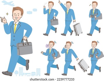 Illustration set of men in suits on business trips
