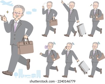 Illustration set of men in suits on business trips