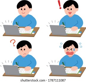 Ilustración de hombres tomando clases en línea
