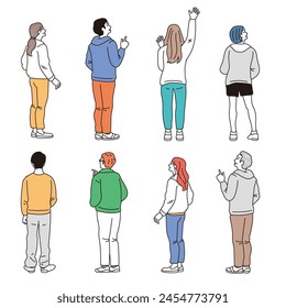 Illustration set of men and women from behind with a simple touch