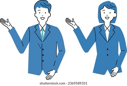 Illustration set of men and women guiding you here.The background is transparent.