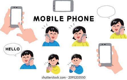 Illustration set of men and women operating smartphones