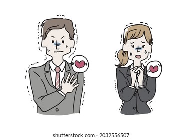 Illustration set of men and women of very nervous businessmen