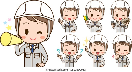 Illustration set of men in work clothes
