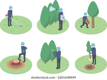 Illustration set of men working in landscaping