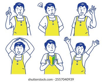 Illustration set of men working wearing aprons