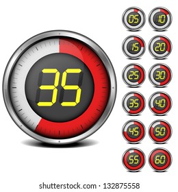 illustration of a set of metal framed timers with easy changeable numbers, eps10 vector