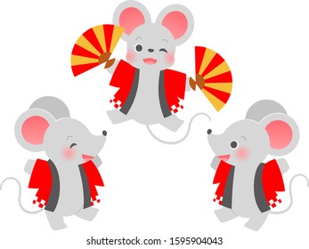 Illustration set of mice wearing Happi
This Happi coats (without tightening obi) are often worn by clerks during sales promotion events in Japan.