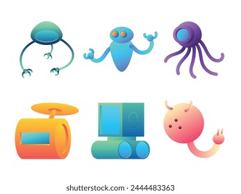 illustration set of a mini robot, futuristic flat design, vector
