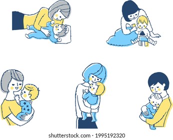 Illustration set of mom and baby