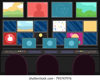 Illustration of a Set of Monitors and Equipment for Studio Broadcasting