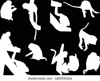 ilustración con conjunto de monos aislados en fondo negro