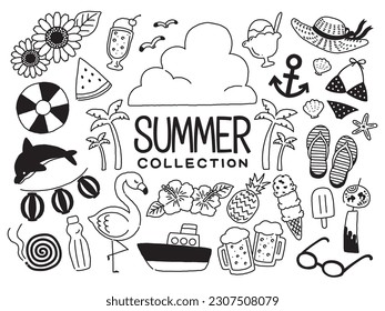 Illustration set of monochrome summer items