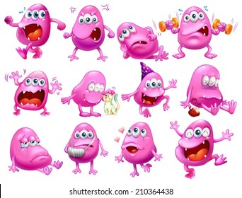 Illustration of a set of monster with different emotions