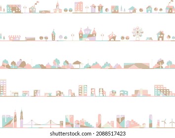 illustration set of mosaic patterned city,town, amusement park and traffic