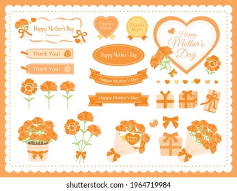 Illustration set of Mother's Day and Japanese letter. Translation : "Thanks mother"