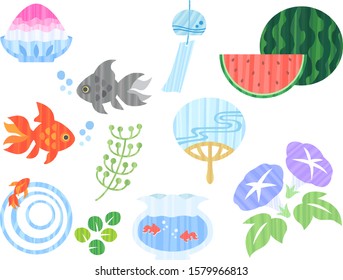 Illustration set of motifs that relieve the summer heat in Japan (random stripe style)