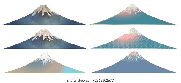 Illustration set of Mt. Fuji in Japan