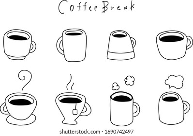 illustration set of mug.cup coffee break time cute simple  icon 