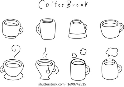 illustration set of mug.cup coffee break time cute simple  icon 