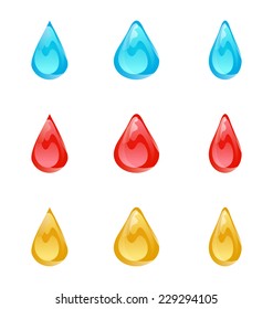 Illustration set of multicolored droplets isolated on white background - vector