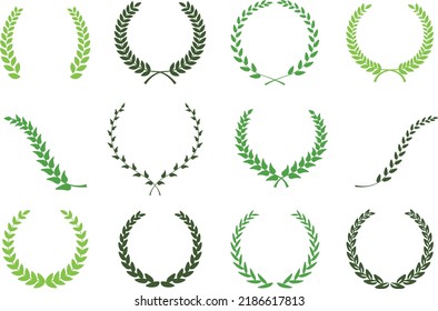 Illustration set of multiple variations of green laurel wreaths. Concept for ranking, awards and advertising material. Vector material with changeable colors.