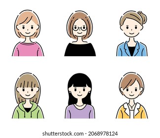 Illustration of a set of multiple women.