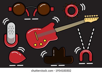 Illustration set music equipment metal band sign vector graphic