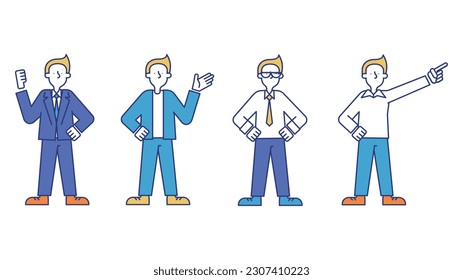 Illustration set N of a male business person.