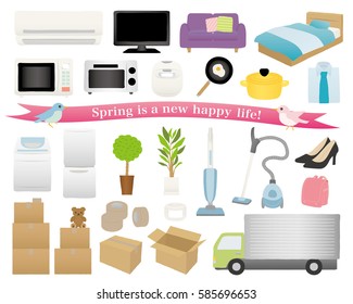 Illustration set of new life appliances and furniture