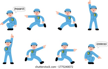 Illustration set of a new worker pointing