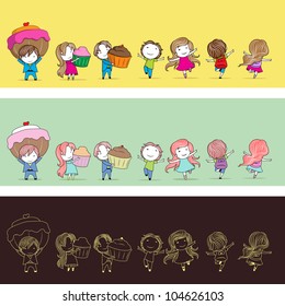 illustration of set of newly wed couple in different style