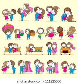 illustration of set of newly wed couple in different style