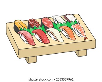 Illustration of a set of nigiri sushi.