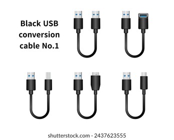 Es ist ein Illustrationssatz des schwarzen USB-Konvertierungskabels Nr. 1.