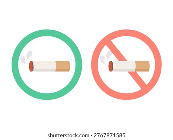 Illustration set of no smoking and smoking mark (cigarette)