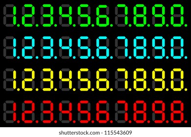 Illustration of a set of numbers of different color LED