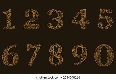 illustration a set of numbers engraving style